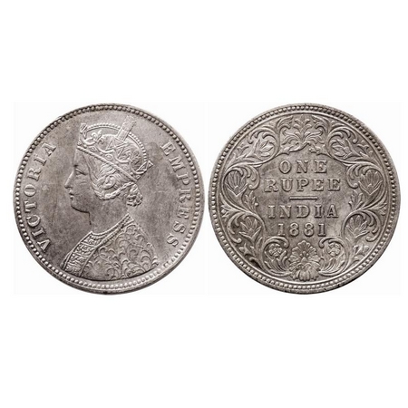 Victoria Empress, Silver, Rupee, 1881, Calcutta Mint, A1/I, 'C' incused, The Queen's jabot