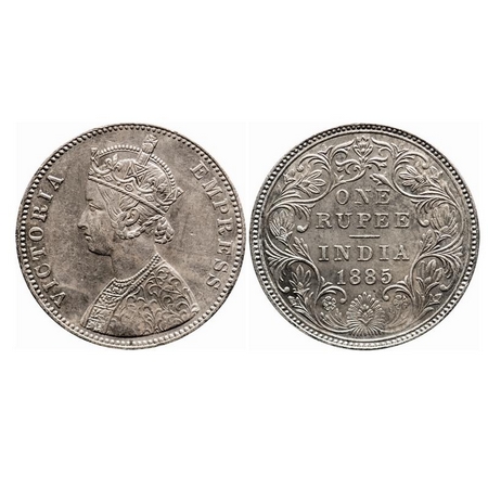 Victoria Empress, Silver, Rupee, 1885, Bombay Mint, A3/II(i), 'B' raised, Top stroke of nu