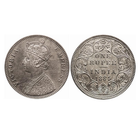 Victoria Empress, Silver, Rupee, 1885, Bombay Mint, A3/II(i), 'B' raised, Top stroke of nu