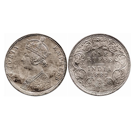 Victoria Empress, Silver, Rupee, 1887, Bombay Mint, C2/I(ii), 'B' incused, 'B' incused (in