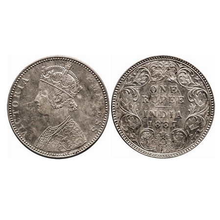 Victoria Empress, Silver, Rupee, 1887, Bombay Mint, C2/I(ii), 'B' incused, 'B' incused (in