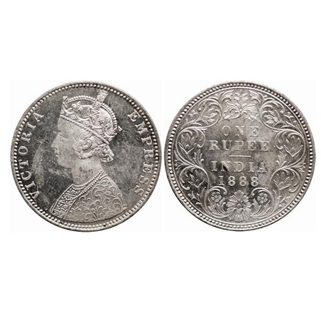 Victoria Empress, Silver, Rupee, 1888, Bombay Mint, C2/I, 'B' raised, The Queens jabot has