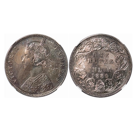 Victoria Empress, Silver, Rupee, 1889, Bombay Mint, C2/I, 'B' incused. F. Prid 177. GK 564