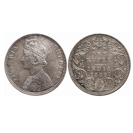 Victoria Empress, Silver, Rupee, 1889, Bombay Mint, C2/I, 'B' incused. F. Prid 177. GK 564