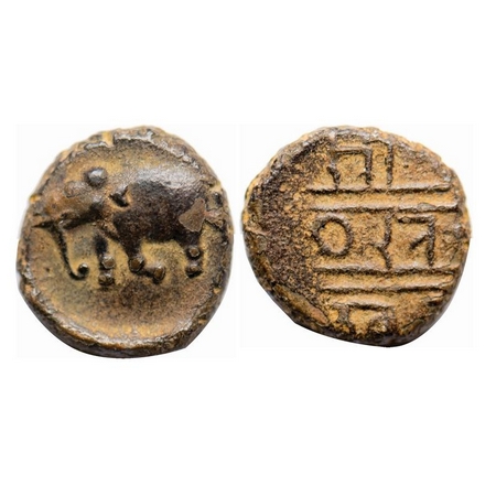 Vijaynagar Feudatory, Copper unit, 3.18g, 16th century, Obv: Elephant facing towards left,