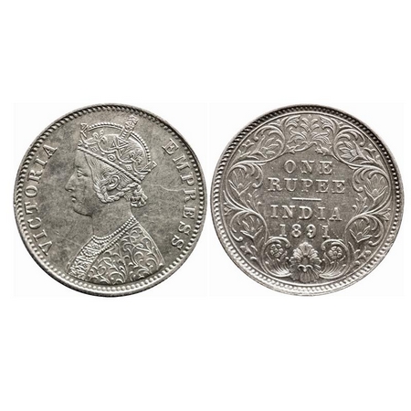 Victoria Empress, Silver, Rupee, 1891, Calcutta Mint, C3/I(i), 'C' incused, No privy marks