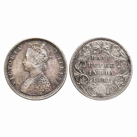 Victoria Empress, Silver, Half Rupee, 1881, Bombay Mint, B2/II, Dot. F. Prid 289. GK 615.