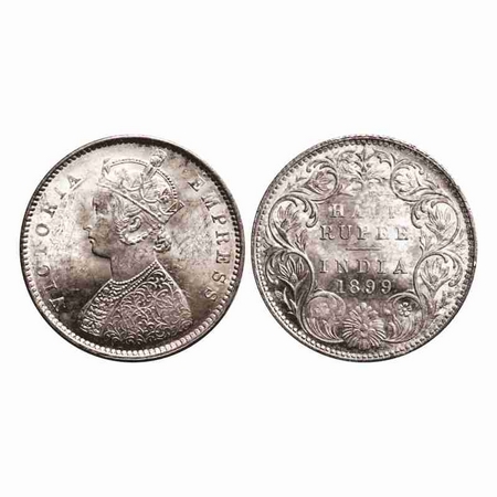 Victoria Empress, Silver, Half Rupee, 1899, Bombay Mint, A/I, 'B' incused, 'B' incused inv