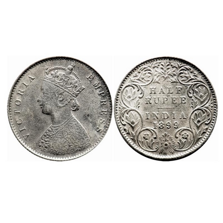 Victoria Empress, Silver, Half Rupee, 1899, Calcutta Mint, A/I, 'C' incused. F. Prid 282.