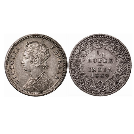 Victoria Empress, Silver, 1/4 Rupee, 1889, Calcutta Mint, C/II, 'C' incused, Ghost on Rev,