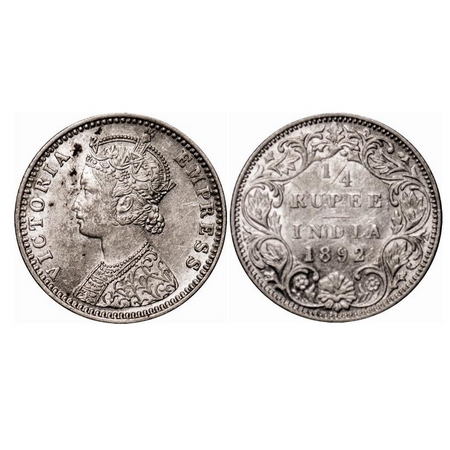 Victoria Empress, Silver, 1/4 Rupee, 1892, Bombay Mint, C(i)/I, 'B' incused. F. Prid 427.