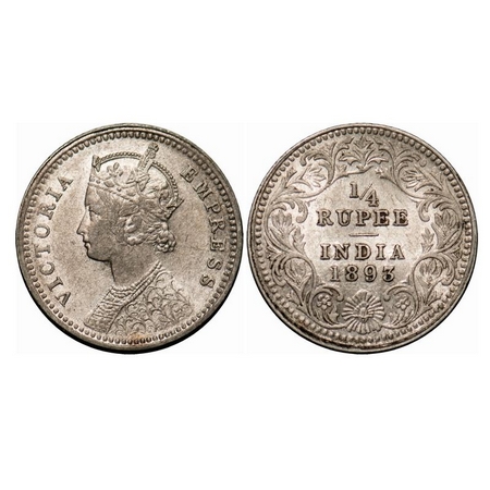 Victoria Empress, Silver, 1/4 Rupee, 1893, Calcutta Mint, C/II, 'C' incused, Ghost on Rev.