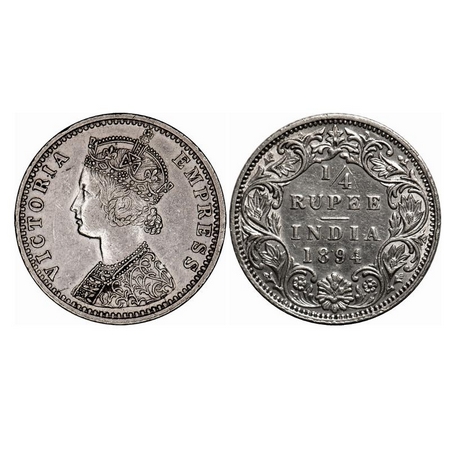 Victoria Empress, Silver, 1/4 Rupee, 1894, Bombay Mint, C(i)/I, 'B' incused. F. Prid 429.