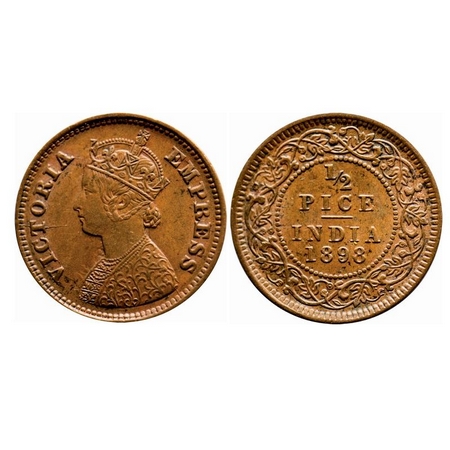 Victoria Empress, Copper, 1/2 Pice, 1898, Calcutta Mint, A/I, No mint mark, Die cracks on 