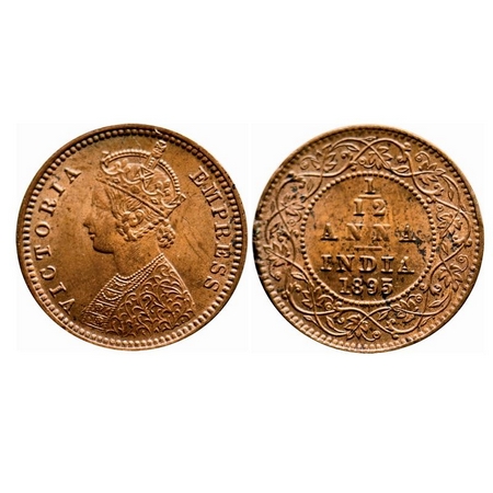 Victoria Empress, Copper, 1/12 Anna, 1895, Calcutta Mint, Obv B, No mint mark. F. Prid 800