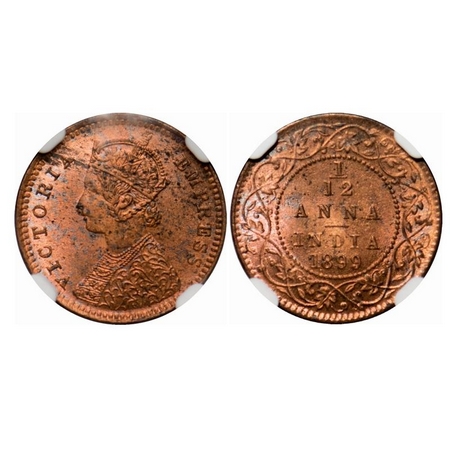 Victoria Empress, Copper, 1/12 Anna, 1899, Calcutta Mint, Obv B, No mint mark. F. Prid 804