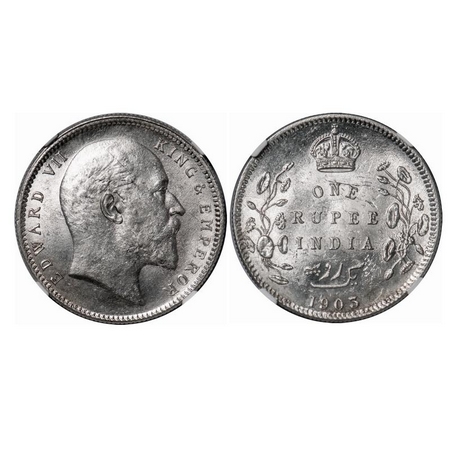 Edward VII, Silver, Rupee, 1903, Calcutta Mint, No mint mark, Normal 5 diamonds. F. Prid 1