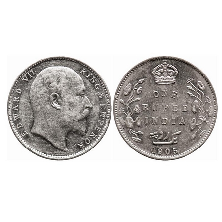 Edward VII, Silver, Rupee, 1905, Bombay Mint, 'B' incused and dot, Top stroke of numeral 5