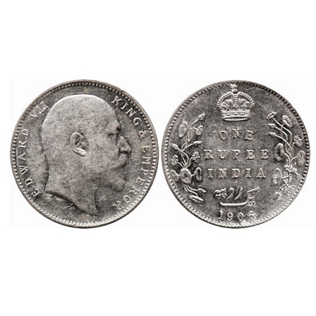 Edward VII, Silver, Rupee, 1906, Bombay Mint, 'B' incused and dot. F. Prid 202. GK 940. Br