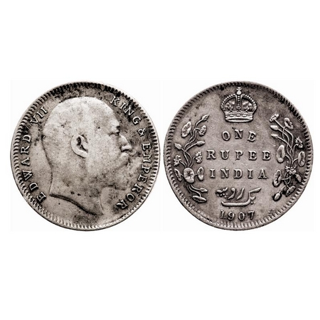 Edward VII, Silver, Rupee, 1907, Bombay Mint, 'B' incused and dot, Error broad struck, wit