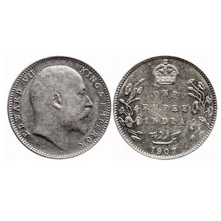 Edward VII, Silver, Rupee, 1907, Bombay Mint, 'B' incused and dot, Narrow numeral 7. F. Pr