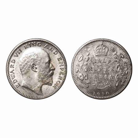 Edward VII, Silver, Half Rupee, 1910, Calcutta Mint, No mint mark, Scratches on Rev planch
