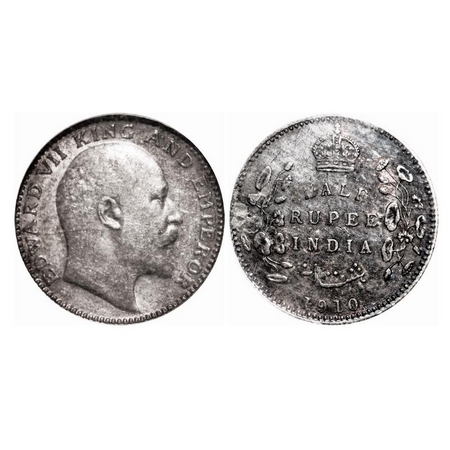 Edward VII, Silver, Half Rupee, 1910, Calcutta Mint, No mint mark. F. Prid 314. GK 971. NN
