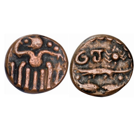 Venad Chera, Copper Cash, 4.17g, (15th Century), Obv: Standing king like Chola type facing