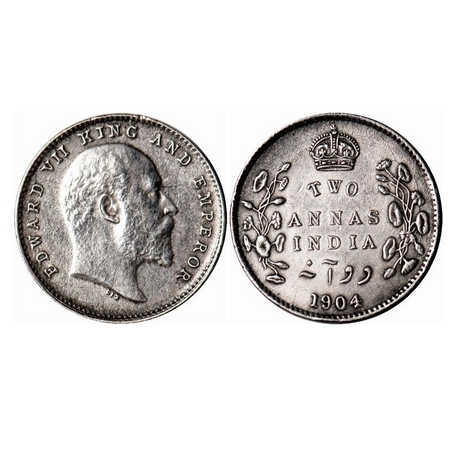 Edward VII, Silver, 2 Annas, 1904, Calcutta Mint, No mint mark. F. Prid 557. GK 981. Extre