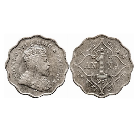 Edward VII, Copper-Nickel, 1 Anna, 1907, Bombay mint, 'B' incused, below the cross pattee 