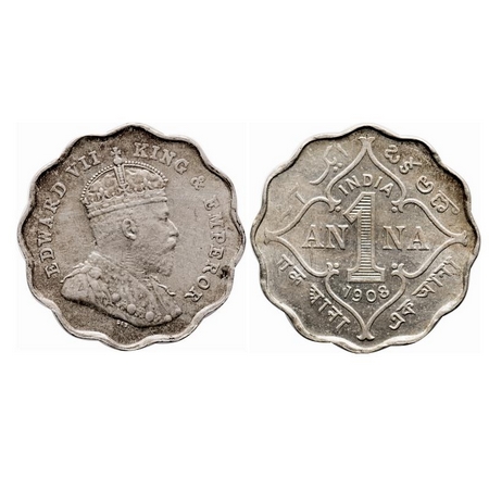 Edward VII, Copper-Nickel, 1 Anna, 1908, Bombay Mint, 'B' incused below the cross pattee o