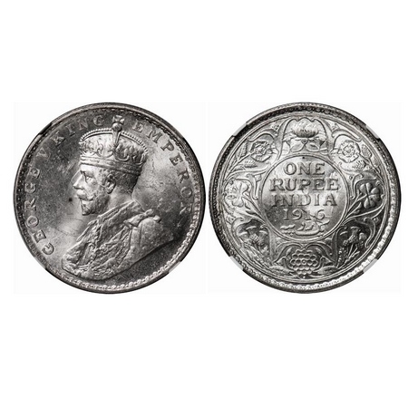 George V, Silver, Rupee, 1916, Bombay Mint, Dot. F. Prid 222. GK 1034. NGC Slabbed MS 61. 