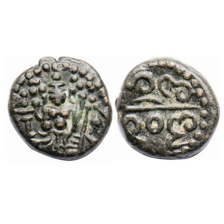 Madurai Nayakas, Venkatapatiraya II (c. 1586-1614 AD), Copper Kasu, 3.44g, Obv: Standing V