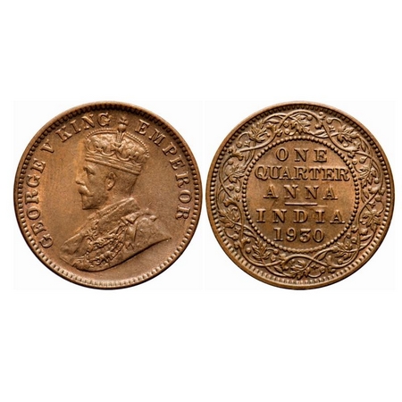 George V, Bronze Quarter Anna, 1930, Calcutta Mint, Ghost on Reverse. F. Prid 682. GK 1191