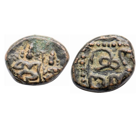 Nayakas of Madurai, Copper, 2.00g, 17th century Srimangamma series, Obv: Two Deities in Se