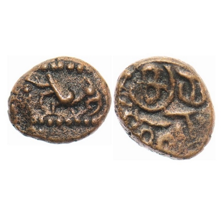 Madurai Nayakas, Mangamma (1690-1731 AD), 1.60g, Obv: bird with huge beak, Rev: telugu leg