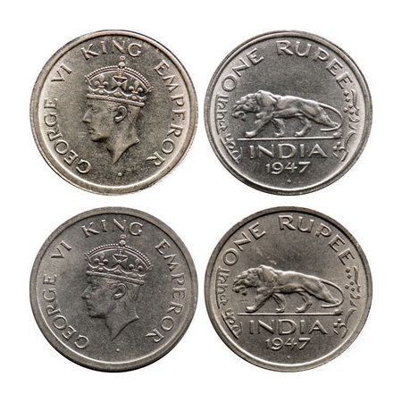 George VI, Nickel, Rupee, (2 coins), 1947, Bombay Mint, 1) E/IV, Diamond mark, Security ed