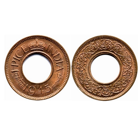 George VI, Bronze, 1 Pice, (Roll of 24 coins), 1945, Calcutta Mint, Flat crown, No mint ma