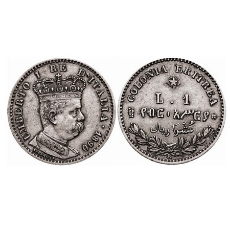 Eritrea, Silver Lira, (0.835 silver), 4.97g, Umberto I, 1890, Rome Mint. KM 2. very Fine+.