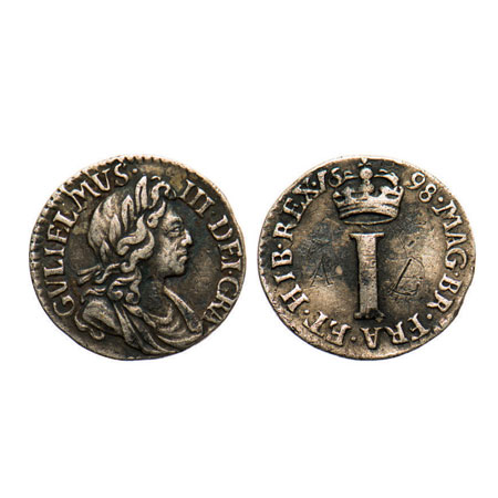 Great Britian, Silver (0.9250 Silver), 0.55g, 1 Penny, 1698, William III. KM 499. Toned Ve
