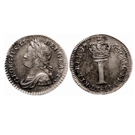 Great Britian, Silver (0.9250 Silver), 0.45g, Penny, 1743, George II, KM 567. Extremely Fi