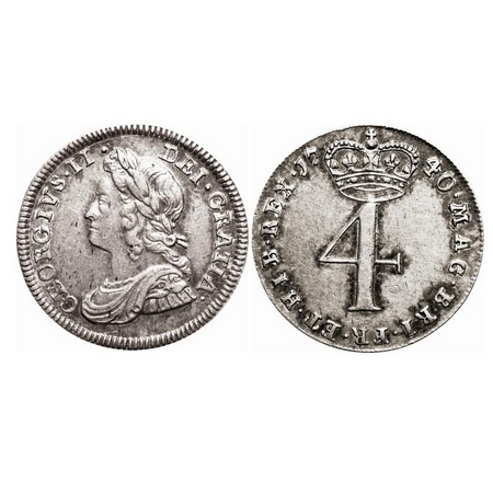 Great Britian, Silver (0.9250 Silver), 1.98g, 4 Pence, 1740, George II. KM 570. Toned Unci