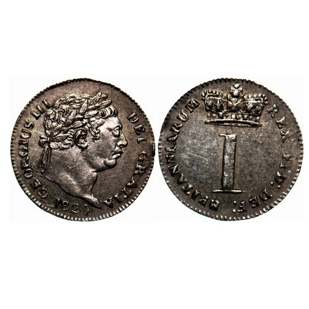 Great Britian, Silver (0.9250 Silver), 0.49g, Penny, 1820, George IV. KM 668. Extremely Fi