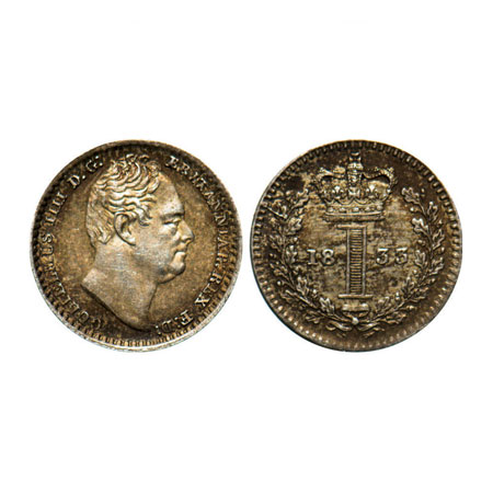 Great Britian, Silver (0.9250 Silver), 0.48g, 1 Penny, 1833, William IV. KM 708. Toned Unc