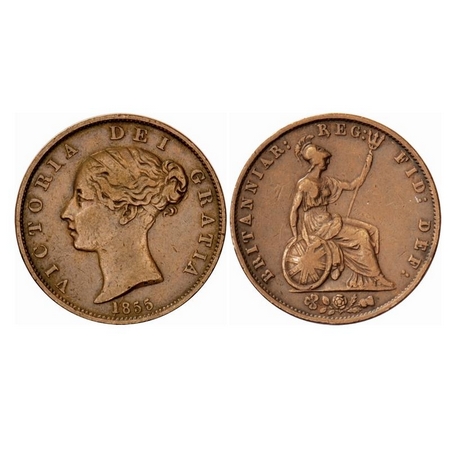 Great Britain, Copper, 1/2 Penny, 9.17g, 1855 AD,Victoria Queen. KM 726. Very Fine, Very R