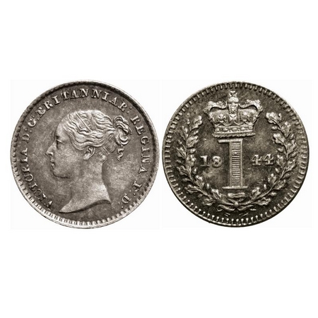 Great Britian, Silver (0.9250 Silver), 0.48g, 1 Penny, 1844, Victoria Queen. KM 727. Toned