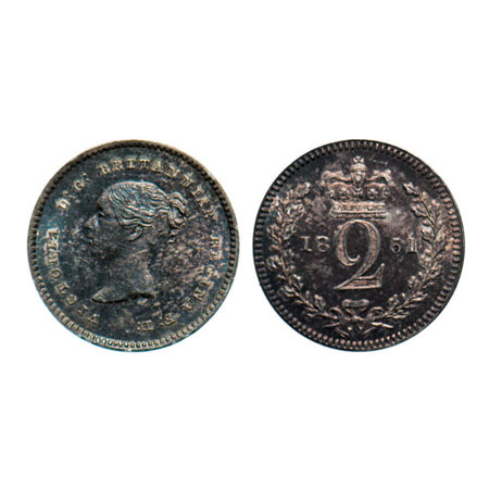 Great Britian, Silver (0.9250 Silver), 0.96g, 2 Pence, 1851, Victoria Queen. KM 729. Toned