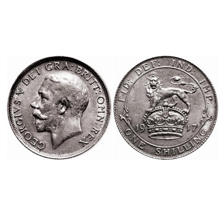 Great Britain, Silver (0.9250 Silver) Shilling, 5.65g, 1917 AD, George V, Obv: Bust to lef