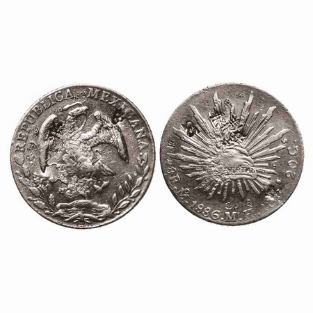 Mexico, Silver 8 Real (0.9.3 silver), 26.87g, 1886MH AD, MO mint mark, Obv: Facing Eagle,