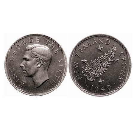 New Zealand, Silver (0.500 silver), 28.24g, Crown, 1949, Proposed Royal Visit, George VI.